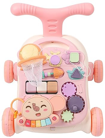 Fdit Girello con Pannello Gioco Rimovibile Design Divertente per Imparare a Camminare per Bambini di età Compresa tra 6 e 18 Mesi Plastica Rosa