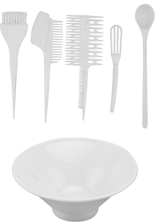 LALAFINA 6 Piezas Kit de Tinte Cabello, Cuenco para Teñir el Cabello, Peine, Cepillo y Herramienta para Peluqueros, Plástico Blanco, para Peluquería Profesional y Tinte DIY