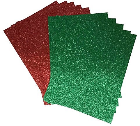 Syntego Glitzerpapier, grün und rot, glitzernd, weich, fusselfrei, dickes Weihnachtspapier, 5 Blatt mit je 10 x A4, 150 g/m² (rot/grün)