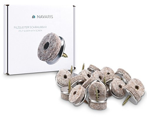20x Navaris Filzgleiter mit Schraube Stuhlgleiter - Bodenschutz Gleiter 30mm - Schutz für Möbel Stühle Parkett Laminat - Filz und Metall - rund