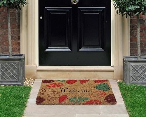Coco&Coir Natural Thick Coir Door Mat - Premium Quality, Eco-Friendly, Indoor/Outdoor Entrance Mat - Leaves Series - 45 x 75 cm (Graceful Leaves)