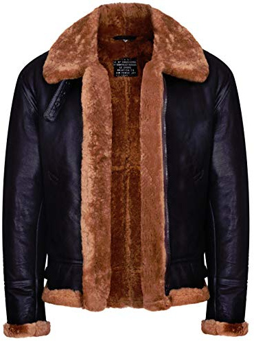 Infinity Leather Herren Braun B3 Shearling Schaffell WW 2 Bomber Leder L