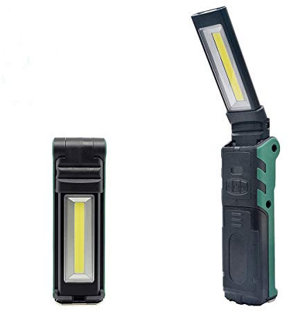 WASAGA Luz de trabajo LED COB, lámpara de prueba recargable por USB, portátil, plegable, giratoria 270 grados, con imán y gancho para actividades interiores o exteriores