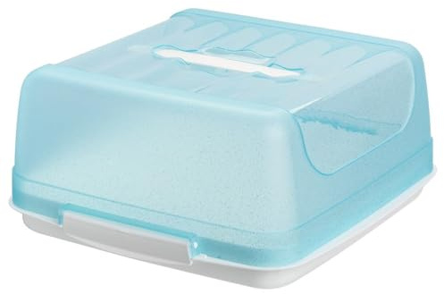 Engelland Caja de transporte para tartas cuadrada con asa, tapa y cierre de doble clic, color turquesa/blanco, 27,5 x 26,5 x 12,5 cm, sin BPA, para tartas