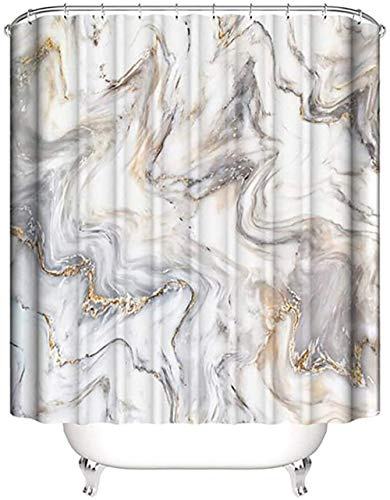 HORIWE Shower Curtains Mould Proof Resistant Waterproof Marble Bathroom Curtain Washable Bath Curtain with 12 Hooks (Marble pattern-beige, 180x180cm(71x71))