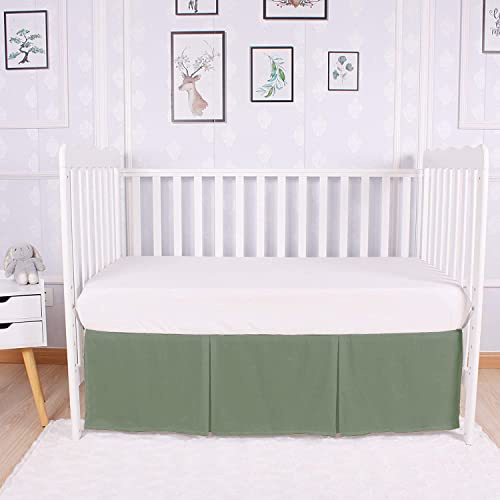 Box Pleated Crib Bed Skirt Premium 100% Cotton 800 Thread Count Nursery Crib Toddler Bedding Crib Bedskirt for Baby Boys or Baby Girls, (28 x 52) + 14 Drop Lenght - Sage Solid