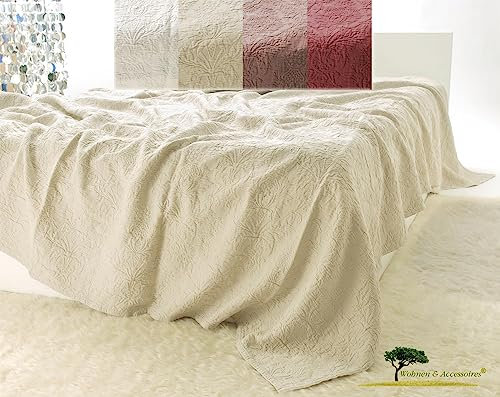 Edle Tagesdecke Lune Bettüberwurf 100% Baumwolle 150x200 bis 260x300cm - Überwurf Sofa Couch - Reliefornamente - versch. Farben oder Kissen (Hellbeige, 240 x 260 cm)
