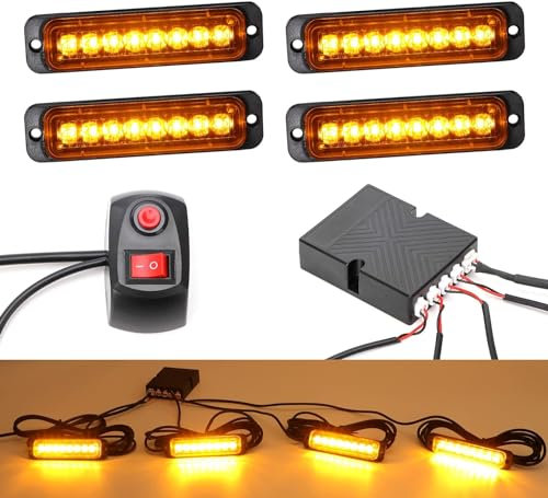ROUTEKING 4 x 8 Gyrophare Led Stroboscopiques - Barre Led Clignotantes d'urgence Pour Voiture, Camion, Remorque, Caravane, Camping-car (ambre)