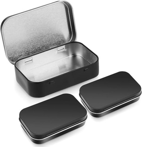 Tyqour 3Pcs Rectangular Small Tins with Lids Metal Empty Hinged Tin Box Container Mini Portable Box Basic Necessities for Candy Key Earrings Pills(Black)