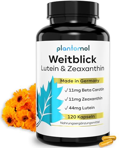 Lutein Zeaxanthin Kapseln - Augenvitamine hochdosiert mit 44mg Lutein + 11mg Zeaxanthin + 11mg Beta Carotin - 4 Monatsvorrat Augen Kapseln - Weitblick