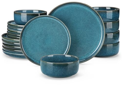 Geschirrset 6 Personen, vancasso Vega Tafelservice aus Steinzeug, Modernes 18tlg Kombiservice Tellerset