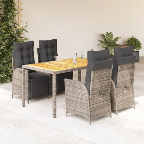 Keyroto Rattan trädgårdsmöbler set med 4 trädgårdsstolar hög rygg justerbar trädgård matsal grupp 4 personer sittgrupp utomhus polyrattan sittgrupp sittgrupp terrassmöbler utomhus-grå-5-delad g-10