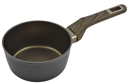 zanetti, Casseruola TERRA Alto Spessore, Casseruola Antiaderente in Alluminio 1 Manico Soft Touch Effetto Legno, Adatta a Tutti i Piani Incluso Induzione, Diametro 16 cm, Pack Riciclato