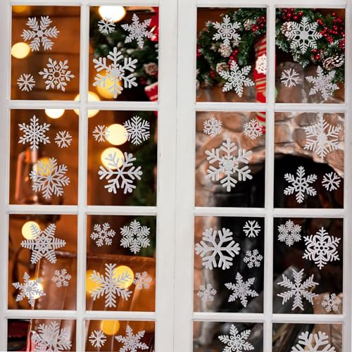 GoldRock glitter snöflingor juldekoration fönster silver, 54 stycken fönsterbilder jul självhäftande stor, jul dekoration fönsterklistermärken, snöflinga juldekorationer vinterfönster