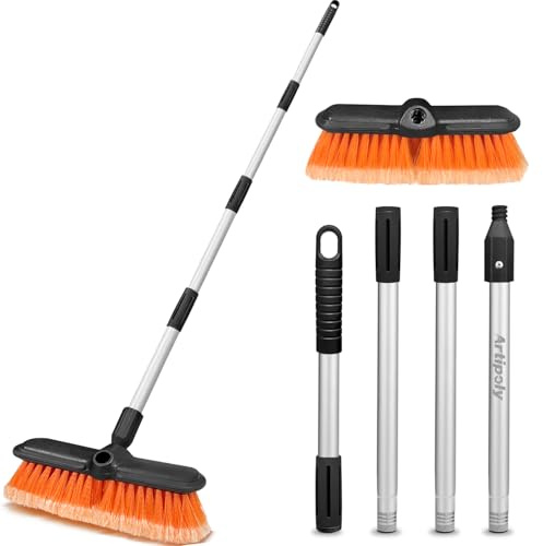 ARTIPOLY 62 Car Wash Brush with Extension Pole, Car Wash 10” Dip Soft Brush, No Scratch Car Cleaning Brush Supplies for RV Boat Truck SUV, House Siding, Snow, Floors, Extension Aluminum Alloy