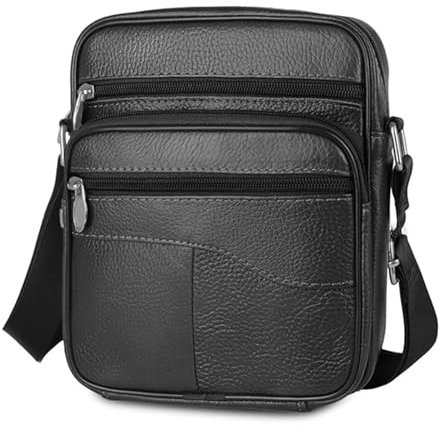 Vpoofree Umhängetasche Herren Schultertasche Leder Tasche Vintage Herrentasche zum Umhängen Shoulder Bag Men Crossbody Handytasche Messenger Bag für Arbeit Reise Alltagsleben(Schwarz Schultertasche)