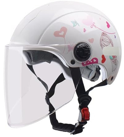 Motorradhelme Für Erwachsene Halbschalenhelm Cartoon-Helm Unisex-Sturzhelm Mit Visier Moped-Fahrrad-Rollerhelm Für Alle Jahreszeiten A,(55-62CM)
