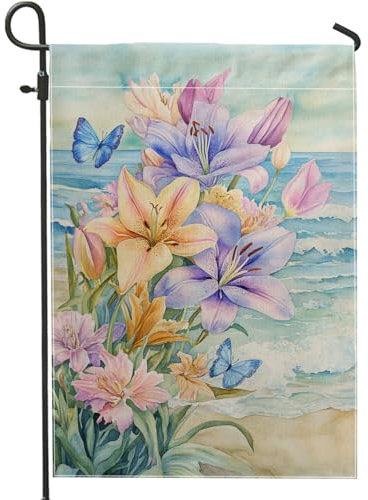 Drapeau de jardin floral lilas pour printemps été, bannière colorée de décoration extérieure, drapeau de cour double face lumineux pour décoration de la maison, de la pelouse, 30,5 x 45,7 cm