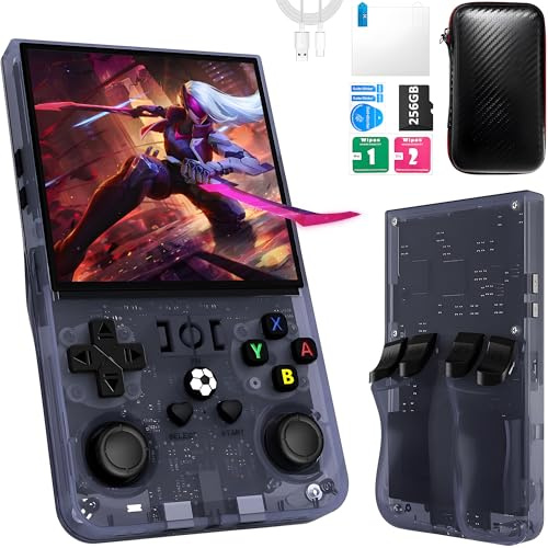 R36MAX - Consola de juegos de mano retro, consola con tarjeta TF de 256 GB, más de 40000 juegos clásicos, consola de juegos de mano IPS HD de 4 pulgadas, 4000 mAh, recargable, portátil, videoconsola