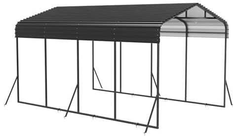 LILIIN Tältgarage robust metallgarage med sadeltak, 600 x 370 x 260 cm, stabil stor carport, vattentätt UV-skydd, för bil, lastbil, båt