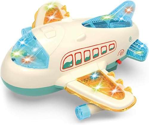 Ynybusi Planes for Toddlers, Electric Plane for Kids Ages 3+ Year Old Boys, Bump and Go Airplane Toy with LED Lights & Music, Sensory & Educational Aeroplane Toy for Holiday Birthday Party Gifts