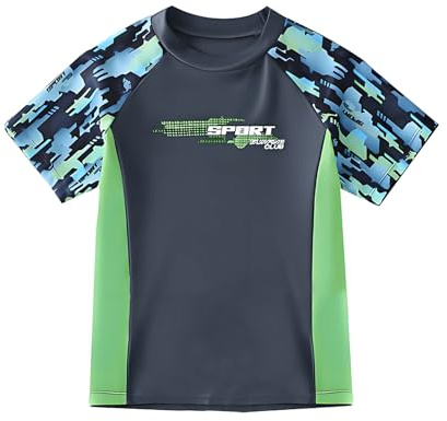 PAHUVOE Costume Bambino Mare, Maglia Anti UV Bambino, T-Shirt da Nuoto, ST03 (IT, età, 4 Anni, 5 Anni, Regular, Grigio)