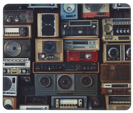 Vintage Wall of Radio Boombox Mouse Pad with Stitched Edge, Comfortable Mouse Pads with Non-Slip Rubber Base Gaming Mouse Mat Washable Mousepads Computers Laptop Desk Accessories for Office 7 x 8.6 in
