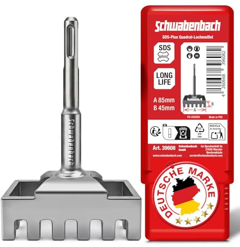 SCHWABENBACH® SDS Plus Scalpello a foro 85 x 45 mm per prese da incasso – Foro quadrato scalpello per martello perforatore – Prese fresa per calcestruzzo, mattoni e muratura