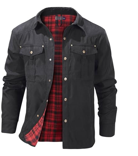 Camisa Bucheron Hombre Manga Larga Camisa Trabajo Cuadros Botones Presión Algodón con Bolsillo Corte Normal Chaqueta Invierno Hombre Cálido Cuello Alto Corduroy Shirts Jacket Work Shirts Shackets