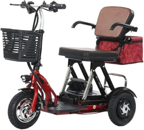 WNUHYYL Elektro Dreirad Für Senioren Elektrisch Elektromobile Faltbar Elektrischer Rollstuhl Rollator Leichter Reisemobilitätsroller Mit Ladegerät,Rot