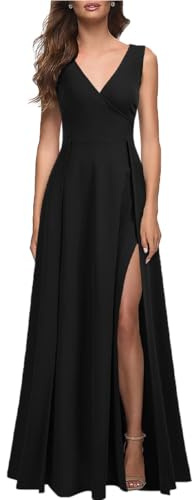 JYIXXZX Women's Maxi Evening Dress Elegant V Neck Sleeveless High Slit Long Dress Sexy Formal Gowns Dresses Ladies Stretch Slim Fit Prom Dresses for Bridesmaids Club Cocktail Party Wedding