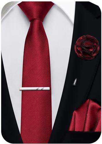 Ailisus Mens Solid Skinny Tie 2.4 Slim Necktie and Pocket Square Set | 4PCS tie set include 6cm tie,handkerchief,lapel pin,tie clip,silk blend,modern,perfect for formal,wedding,business,party,prom