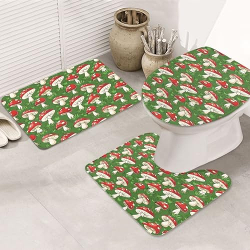 3 Piezas Juego De Alfombra De Baño Setas Verdes 3 Alfombrillas De Baño Absorbentes Moda Alfombras De Cama, para Bathroom, Cocina, Dormitorio