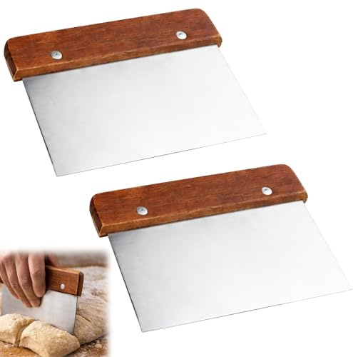 LgCiXli Juego de raspador de masa profesional de 2 espárragos de acero inoxidable con mango ergonómico de madera, corte y porción precisos de pan y pizza, accesorios para hornear, multifunción