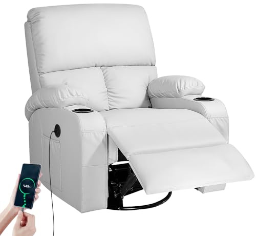 Sedia a dondolo con funzione relax, poltrona massaggiante con vibrazione e calore, porte USB e Type-C, girevole a 360°, per soggiorno, camera da letto, cameretta dei bambini, camper, Grigio chiaro