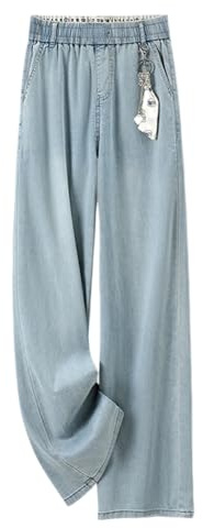 FIVEBEE Jeans da donna in lyocell con elastico in vita e gamba larga, pantaloni estivi leggeri, per il tempo libero, Blu, 32W
