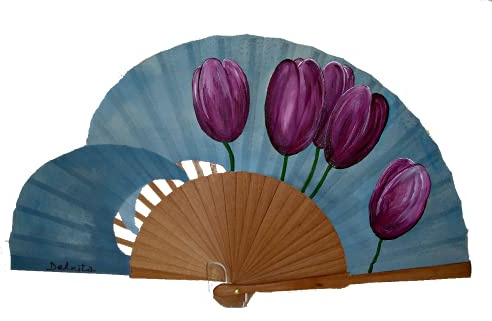 Abanico de flores/Abanico español/Abanico pintado a mano/Abanico flamenco/Abanico de madera/Abanico de mano Tulipanes en malva
