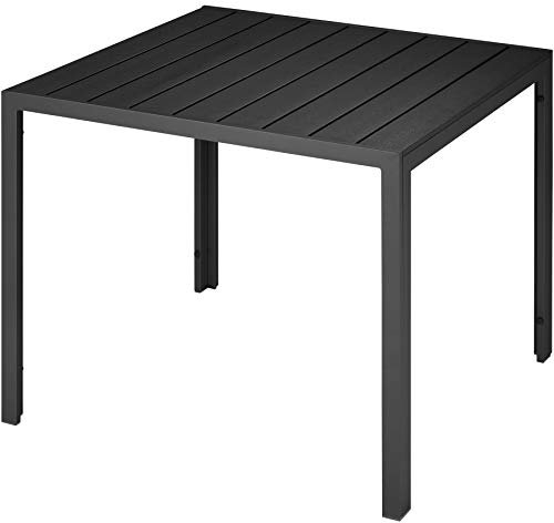 TecTake® Mesa Jardín Exterior de Aluminio 90x90x74,5cm, Mesa Terraza, Patas Ajustables y con Topes, Mueble Jardín Resistente a Intemperie, Fácil Montaje - Negro