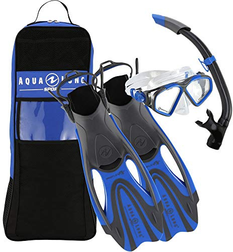Aquasphere Hawkeye Set bestehend aus Maske, Schnorchel und Flosse, Blau/Dunkelgrau, L