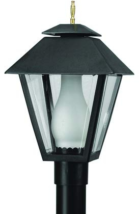 Solus Colonial with Glass Chimney Outdoor Post Top Light – SPC112 Fixture with LED Bulb, Fits 3 Pole, Clear Acrylic Shade, Black or White, Made in USA, Non-Corrosive, (Black, Warm White (3000K))