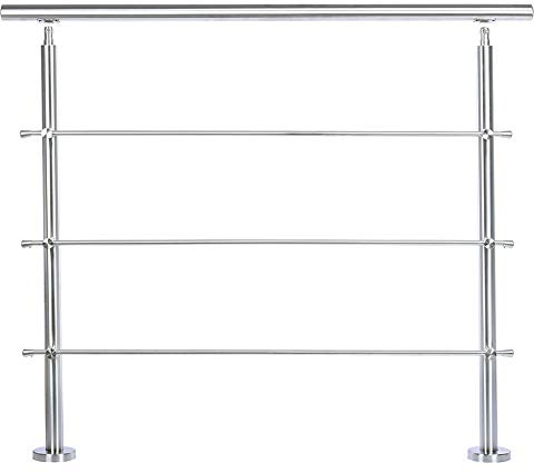 INMOZATA Handrails for Outdoor Steps, 120CM Outdoor Handrail with 3 Cross Bars, Stair Rails Banister Stainless Steel Handrail Safety for Stairs Indoor Outdoor
