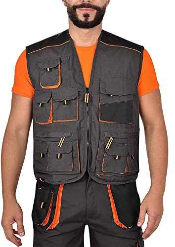 BWOLF Atlas - Chaleco de trabajo multifuncional para hombre, color gris y naranja gris/naranja XXXL