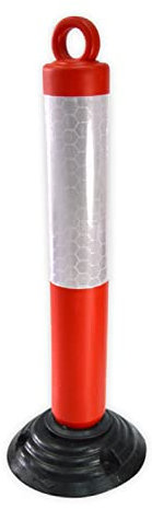 PARKING FACIL | Hito Cilíndrico Basculante de Ø10x80 cm en Color Rojo con Bandas Reflectantes y Base de Caucho | Tamaño: 75 cm | Tornillería Incluida