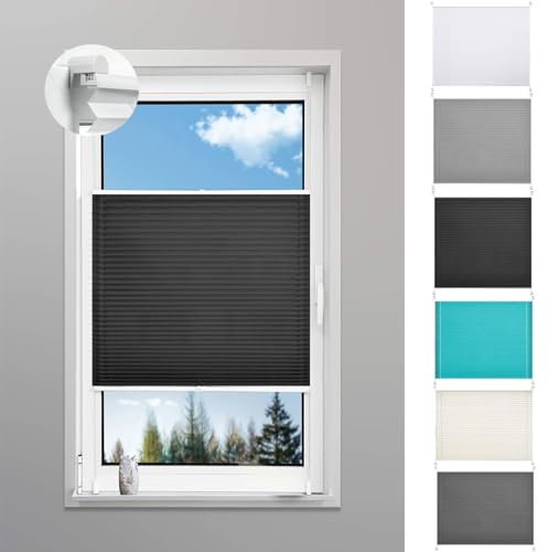 Thermo Plissee Ohne Bohren 20 x 40 cm Einfache Montage, Pflegeleicht Plisseerollo Plisses Plisse Inkl. Aller Montage-Teile für Wohnzimmer, Schwarz