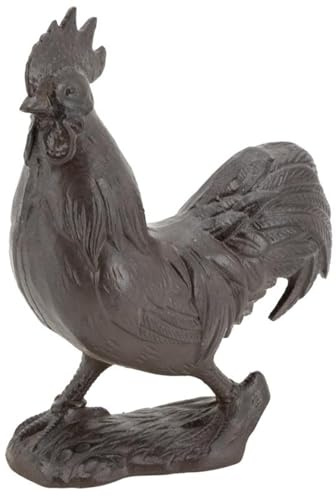 AUBRY GASPARD - Coq en Fonte Décoratif - Coloris Marron Foncé - Dimensions 24 x 10 x 32 cm - Idéal pour Décoration du Jardin - Résistant aux Intempéries - Animal Décoratif pour Usage Extérieur