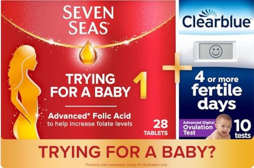 Seven Seas Trying for a Baby & Clearblue Advanced Digital Ovulation Test Sticks Bundle, 28 Prenatal Multivitamin Tablets for Women with Advanced Folic Acid & 10 Digital Ovulation Tests