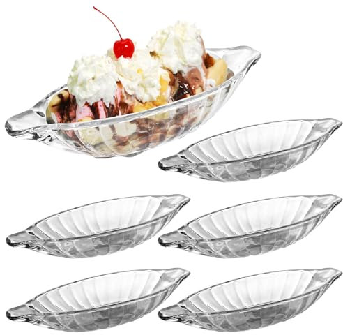 WOPPLXY 6 PCS Banana Split Dish Boat, Glass Sundae Ice Crean Dish, Dessert Dish Serving Bowl 180ML