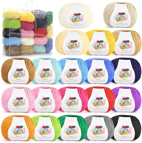 Coopay Granny Square - Set di 20 colori per uncinetto, 900 g, lana per lavorare a maglia, morbido filato all'uncinetto in acrilico e cotone per uncinetto, 4 faiding, lana all'uncinetto per vestiti del