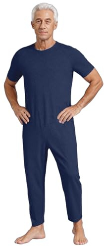 Oyolan Combinaison Sanitaire Homme Femme Pyjama Grenouillères Manches Courtes à Fermeture Eclair pour Personnes Âgées Alzheimer Incontinence