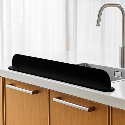 ARQIZ Kitchen Sink Splash Guard Scalable Sink Splatter Baffle Board with Sponge Holder, Water Retaining Board for Household Sink Vegetable And Dish Washing Anti-splash Partition Secure Non-Slip Base